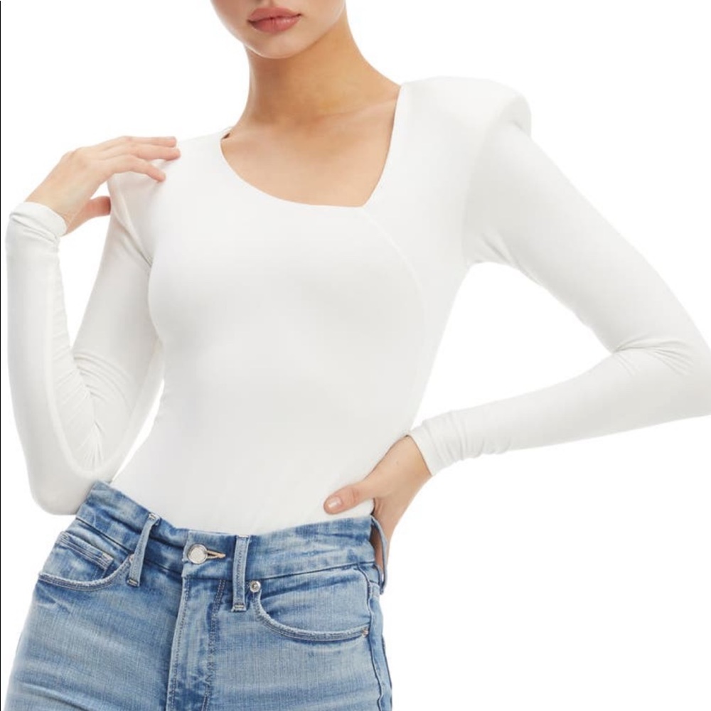 NWT Good American Asymmetrical Long-sleeve White Bodysuit